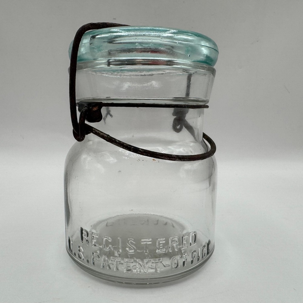 Putnam Lightning Fruit Canning Jar with Lid Clear Glass Antique Wire Bail Rust